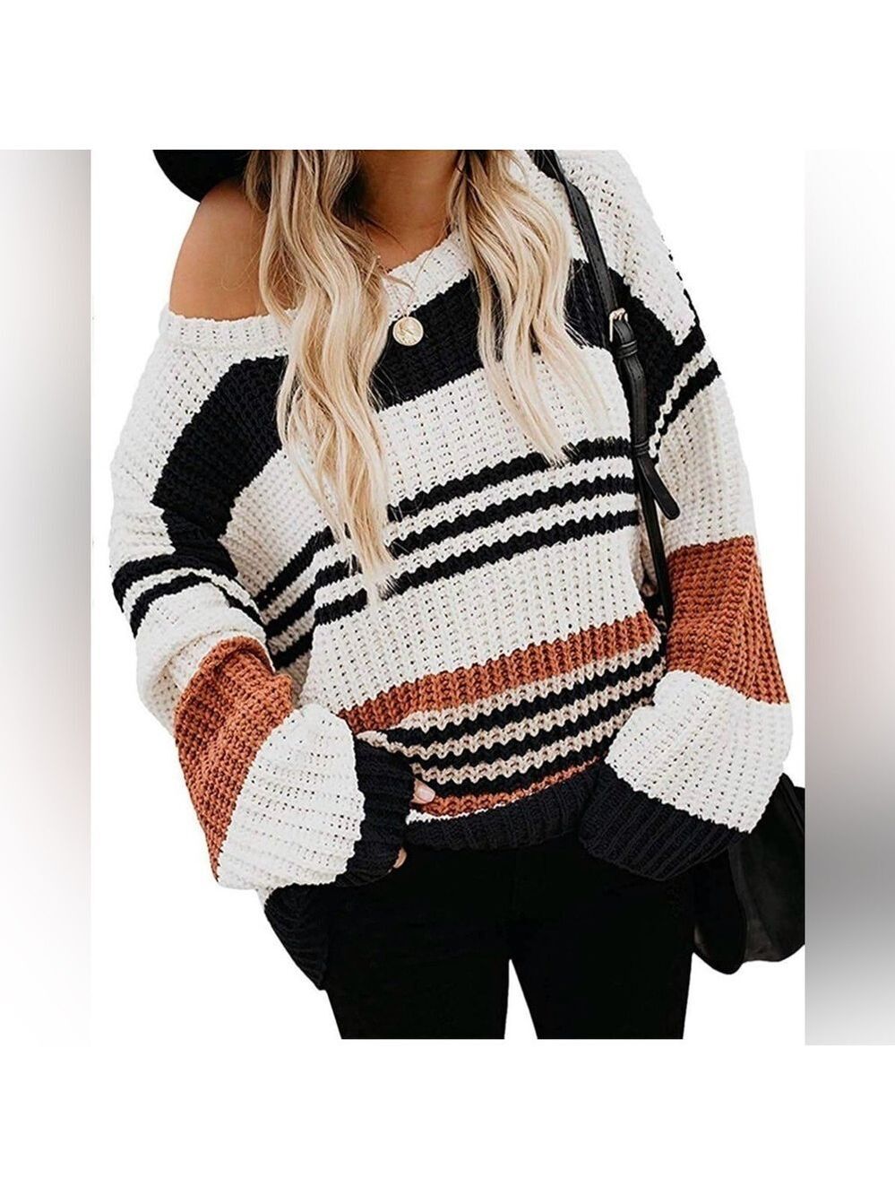 ZESICA Striped Color Block Long Sleeve Knit Sweater
